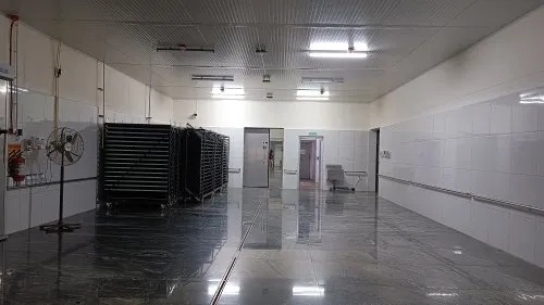 Industrial cold storage facility with polished stone flooring